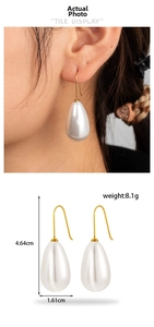 French vintage gold drop earrings with white pearls and detailed size dimensions