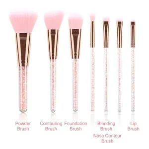 7-piece pink makeup brush set with crystal glitter handles and soft gradient bristles