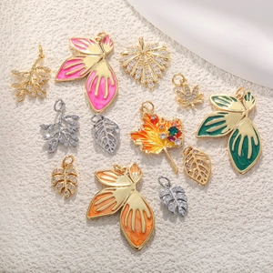 Romantic Leaf Branch Pendants Charms Gold Plated Copper Enamel Zircon For DIY Jewelry Making Necklaces Earrings Bracelets