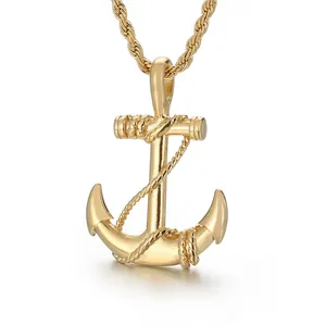 Nautical Ship Anchor Pendant Necklace Stainless Steel Vintage Punk Hip Hop Jewelry Gift For Men Cool Sailor Style