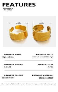 Close-up of gold-plated stainless steel ring with hammered texture and sizing details