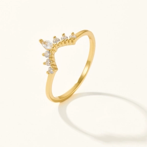 Minimalist S925 sterling silver V-shaped crown ring with gold plating and zircons