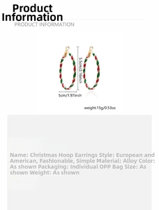 Detailed size specifications for Christmas spiral alloy hoop earrings in red green white