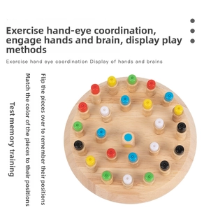 Close-up of colorful wooden chess pieces and dice for memory and focus training