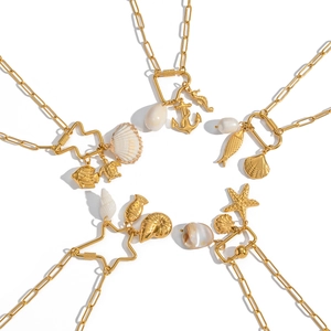 18K gold plated stainless steel necklaces with ocean-themed shell and sea life pendants