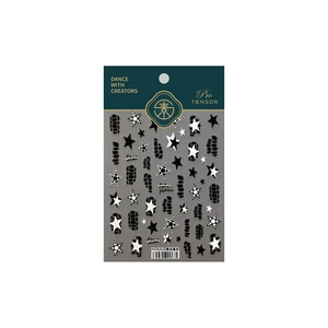 Minimalist star and python pattern nail art stickers with black and silver street style