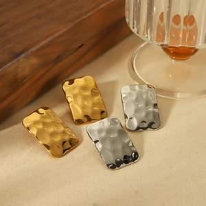 Modern hammered rectangular stainless steel earrings in gold and silver finish