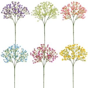 Detail of artificial gypsophila bouquets in purple, white, pink, blue, yellow, and red colors