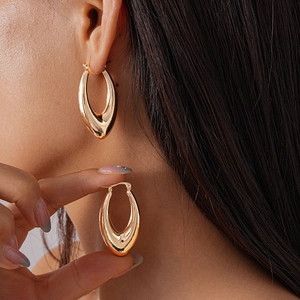 Chunky Teardrop Hoop Earrings Polished Iron Metal Hollow Minimalist Fashion Jewelry For Women