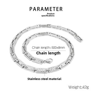 Detailed view of 500mm x 8mm stainless steel rectangle link chain with specs