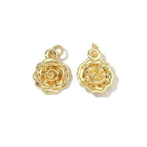 Detail showing two rose flower charms in gold-plated finish for jewelry DIY projects