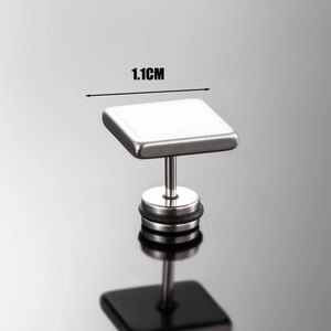 Minimalist square stainless steel ear stud with polished silver finish and 1.1cm width