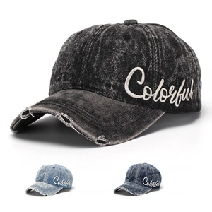 Vintage Washed Cotton Denim Baseball Cap Adjustable Sun Protection Distressed Letter Embroidery Street Style Women Men