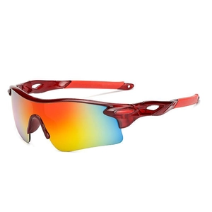 Outdoor cycling sports sunglasses with red frame and gradient mirror lenses for men and women