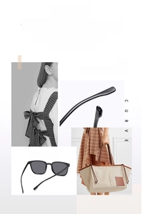Detail view of square black acetate sunglasses showing lens finish and temple hinges