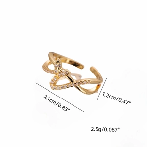 Elegant golden butterfly cross open ring with small zircons and size specifications