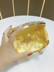 Luxury gold sunflower evening bag with full rhinestones and metal chain strap