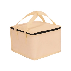 Insulated square cream cake thermal bag with black handles and secure zipper closure