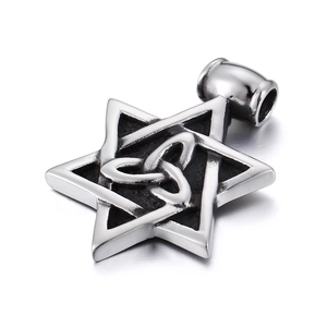Vintage punk hexagram star pendant in oxidized titanium steel with Celtic knots