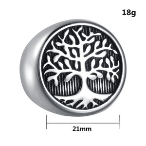 Vintage Tree of Life signet ring in cast titanium steel with a 21mm wide round relief
