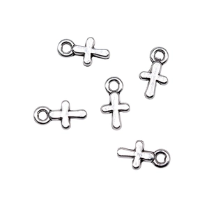 Set of five polished silver metal cross pendants for DIY jewelry making and necklaces