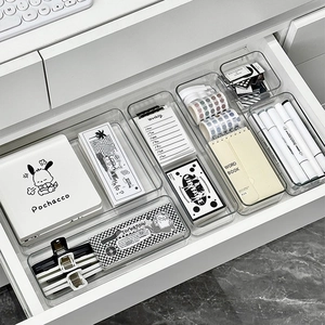 Transparent acrylic drawer organizers set for stationery and desk cosmetics storage