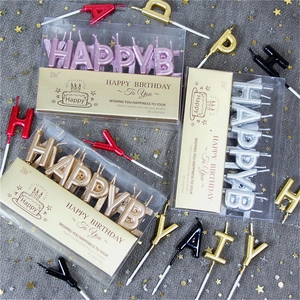 Metallic Happy Birthday Letter Candles Paraffin Cake Toppers For Birthday Party Celebration Decoration