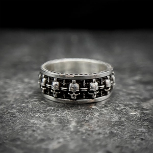 Vintage S925 sterling silver Indian skull open ring with retro gothic punk carving details