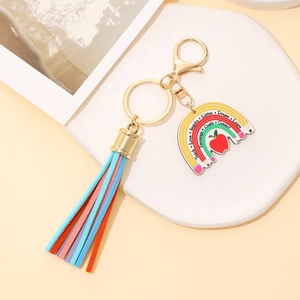 Regenbogen Lehrer Schlüsselanhänger mit Quasten und inspirierenden Worten als Geschenk