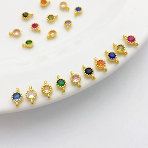 14K gold filled double-hole connectors with colorful round zircon stones for DIY jewelry