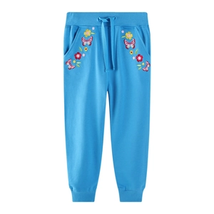 Girls Cotton Jogger Pants Floral Butterfly Embroidery Drawstring Elastic Waist Sweatpants Casual Activewear For Toddler