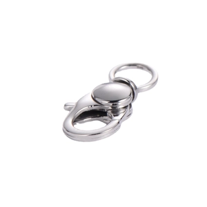 Polished silver metal lobster clasp for DIY keychains and bags on a white background