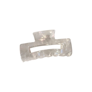 Iridescent creamy white rectangular hollow hair claw clip with glossy resin finish