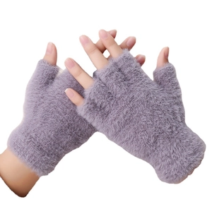 Gants violets sans doigts en peluche épaisse imitation vison pour l'hiver au chaud