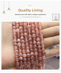 Macro detail of natural translucent pink sunstone beads for DIY jewelry making