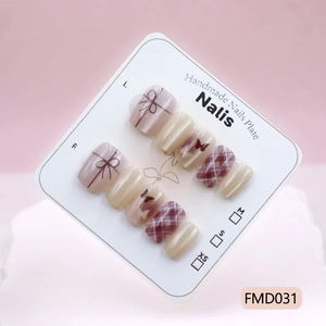 Handmade Press On Nails Cat Eye Glossy Butterfly Bow Plaid Artificial Fake Nail Tips For Women Elegant DIY Manicure