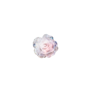 Iridescent white and pink resin camellia flower stud earring with glitter finish