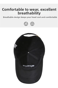 Detail of cotton baseball cap interior with reinforced tape and BROOKLYN embroidery