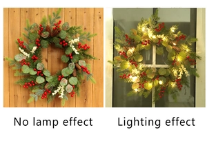 Comparison of Christmas wreath with pine needles and berries in normal and lit modes