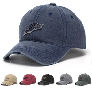 Vintage Washed Cotton Baseball Cap Distressed Frayed Edge Embroidery Sun Shade Outdoor Streetwear Casual Adjustable
