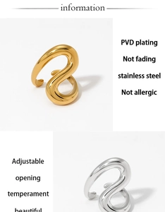 Detail view of adjustable stainless steel rings in gold and silver with PVD plating