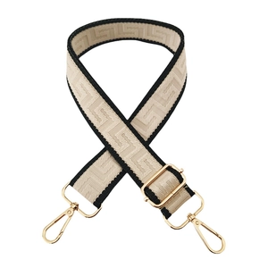 Adjustable 3.8cm wide canvas bag strap with black Greek key pattern and gold hardware