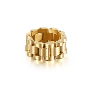 Men's gold watch band chain ring crafted in polished stainless steel for a modern look