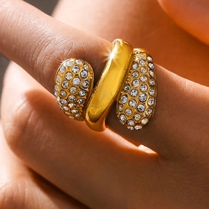 Fashion Titanium Steel Zirconia Inlaid Spiral Ring For Women 18K Gold Plated Multi Layer Teardrop Geometric Finger Ring Jewelry