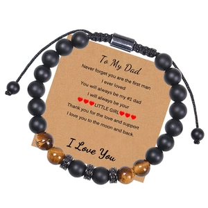 Tiger eye and matte stone bracelet for men with heart-warming greeting card detail
