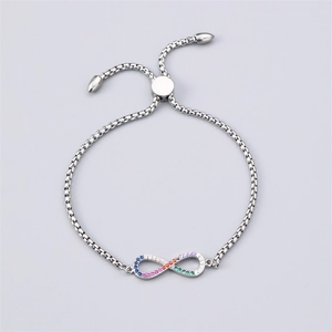 Verstellbares Unendlichkeits-Armband mit bunten Zirkoniasteinen und Silber-Finish