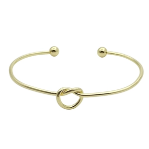 Minimalist polished rose gold open knot bracelet featuring heart-style center and small spheres