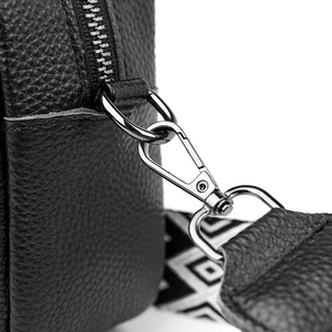 38mm ethnic style adjustable shoulder strap with geometric patterns on black leather bag