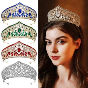 Elegant bridal tiara set in gold and silver with colorful rhinestones and model shot