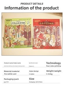Detailed specifications of 3D folding dollhouse stickers with size and material charts